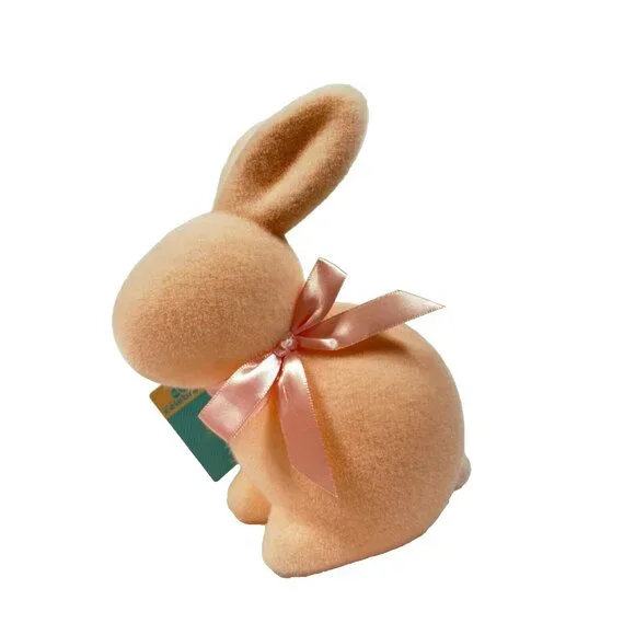Way To Celebrate Easter Flocked Peach Bunny 9" Lightweight Decor - Picture 1 of 9